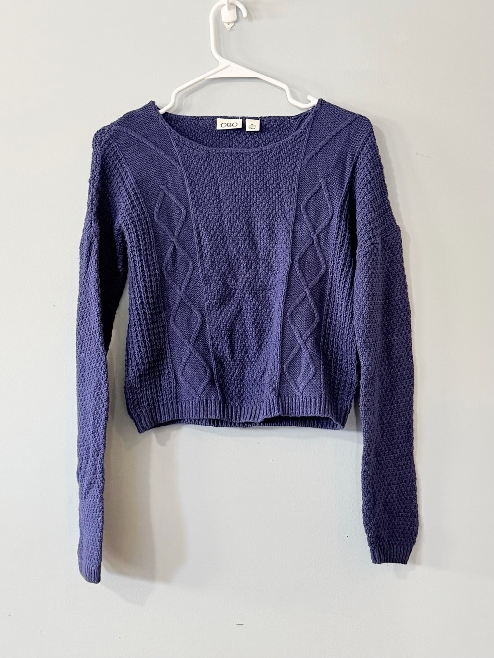 Cato Purple Cable-Knit Crewneck Sweater